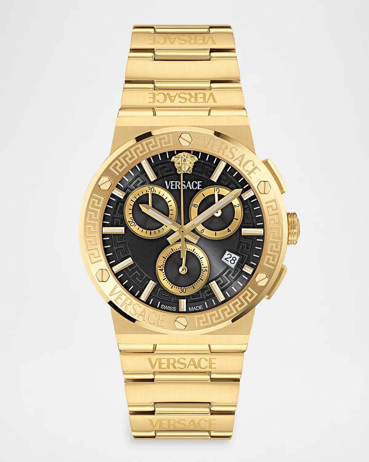 Men & apos;s Greca Logo Chrono 40mm IP Yellow Gold Bracelet Watch