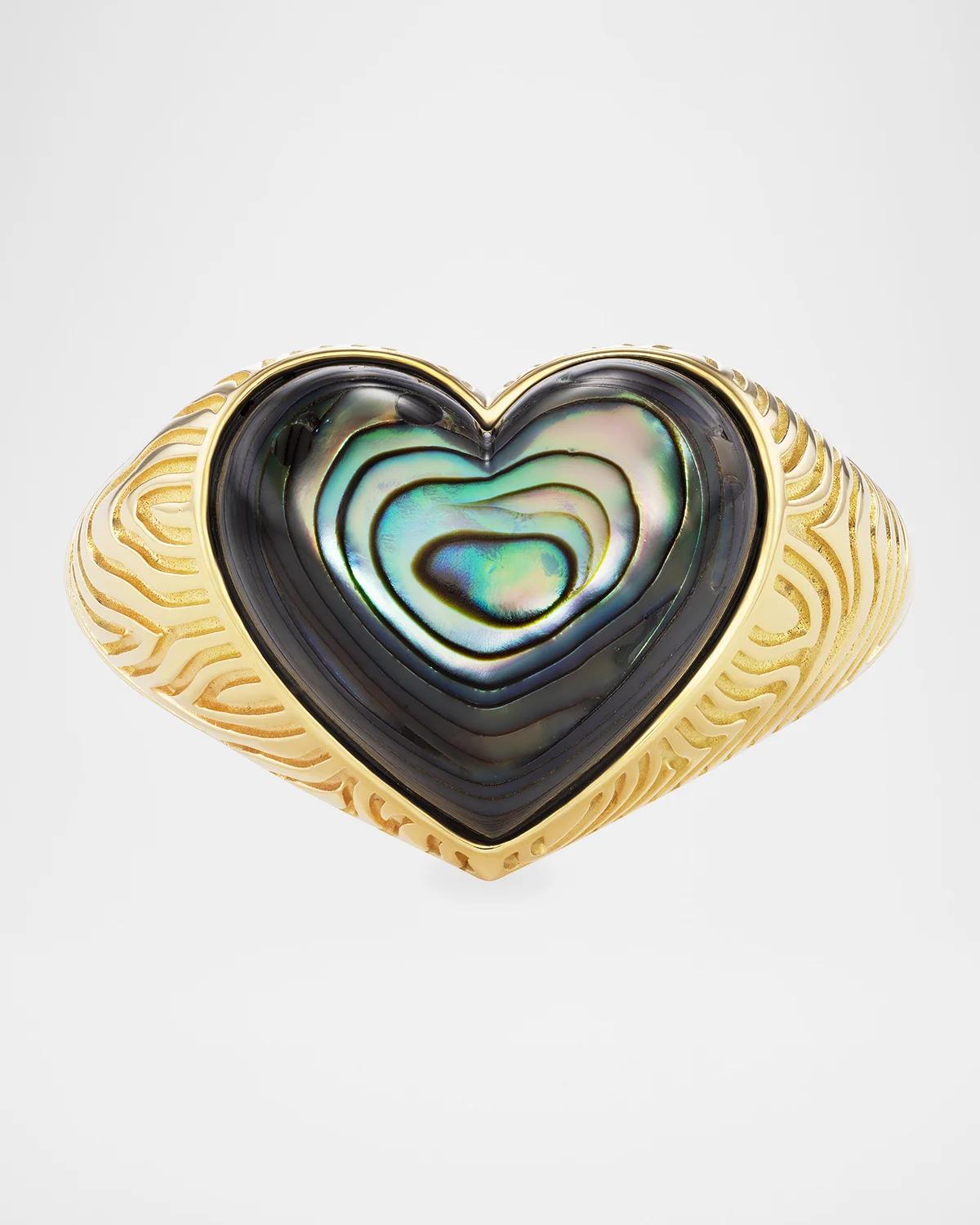 18K Yellow Gold Ripple Ring, Abalone