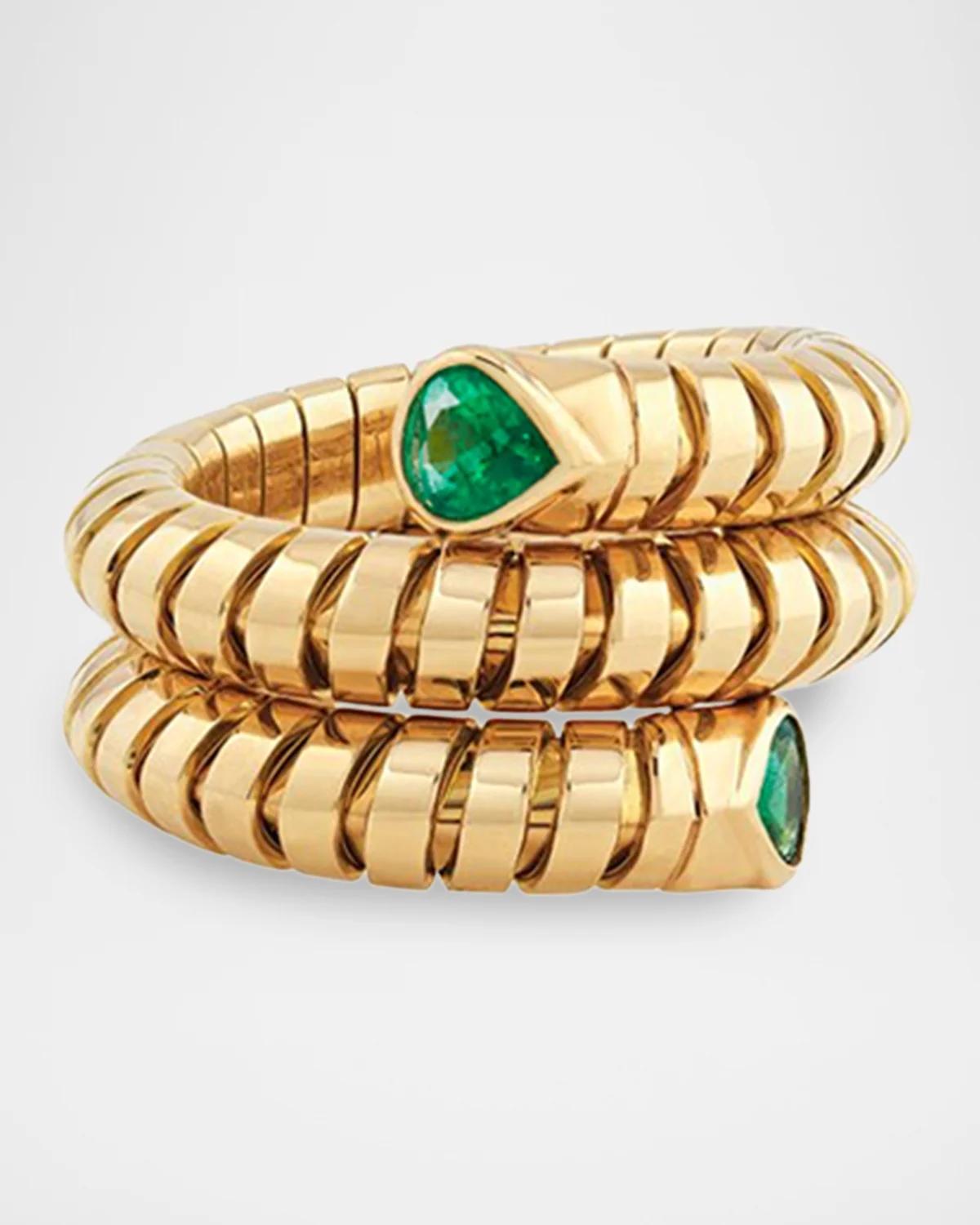 18K Yellow Gold Emerald Trisolina Ring