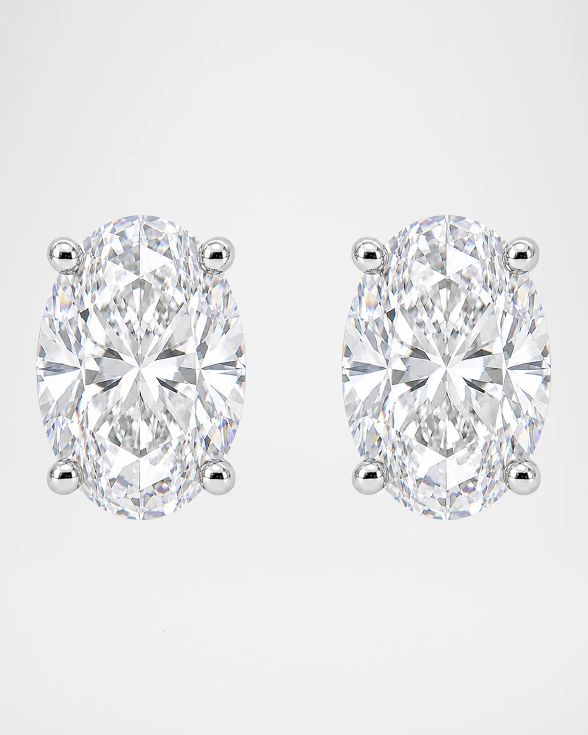 Lab-Grown Diamond 18K White Gold Oval Stud Earrings, 3.0tcw