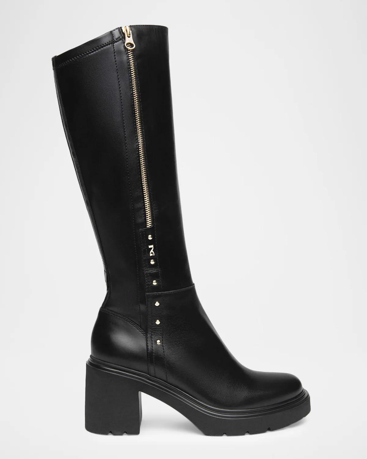 85mm Studded Leather Knee-High Boots