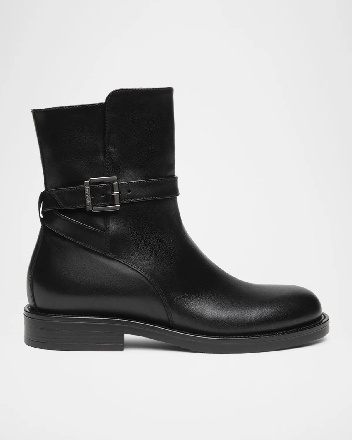 Buckled Leather Ankle Boots