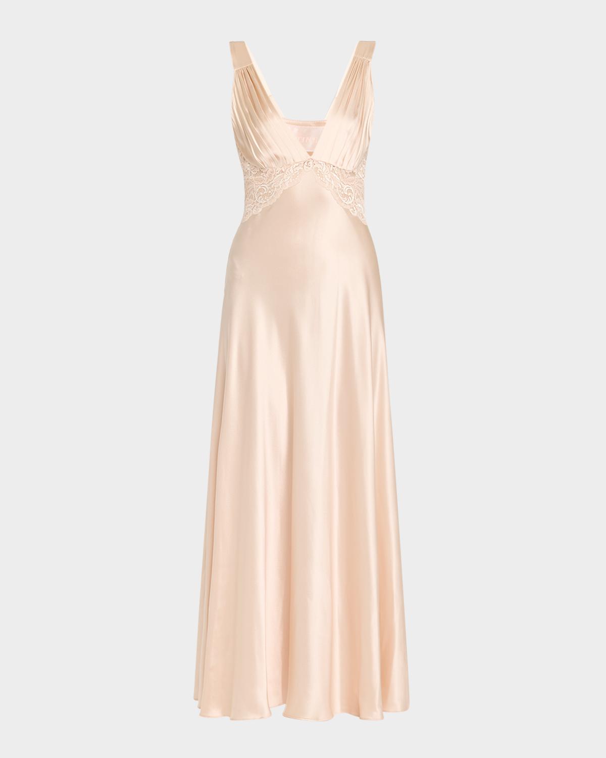 Christine Lingerie Bijoux Lace-Inset Silk Gown