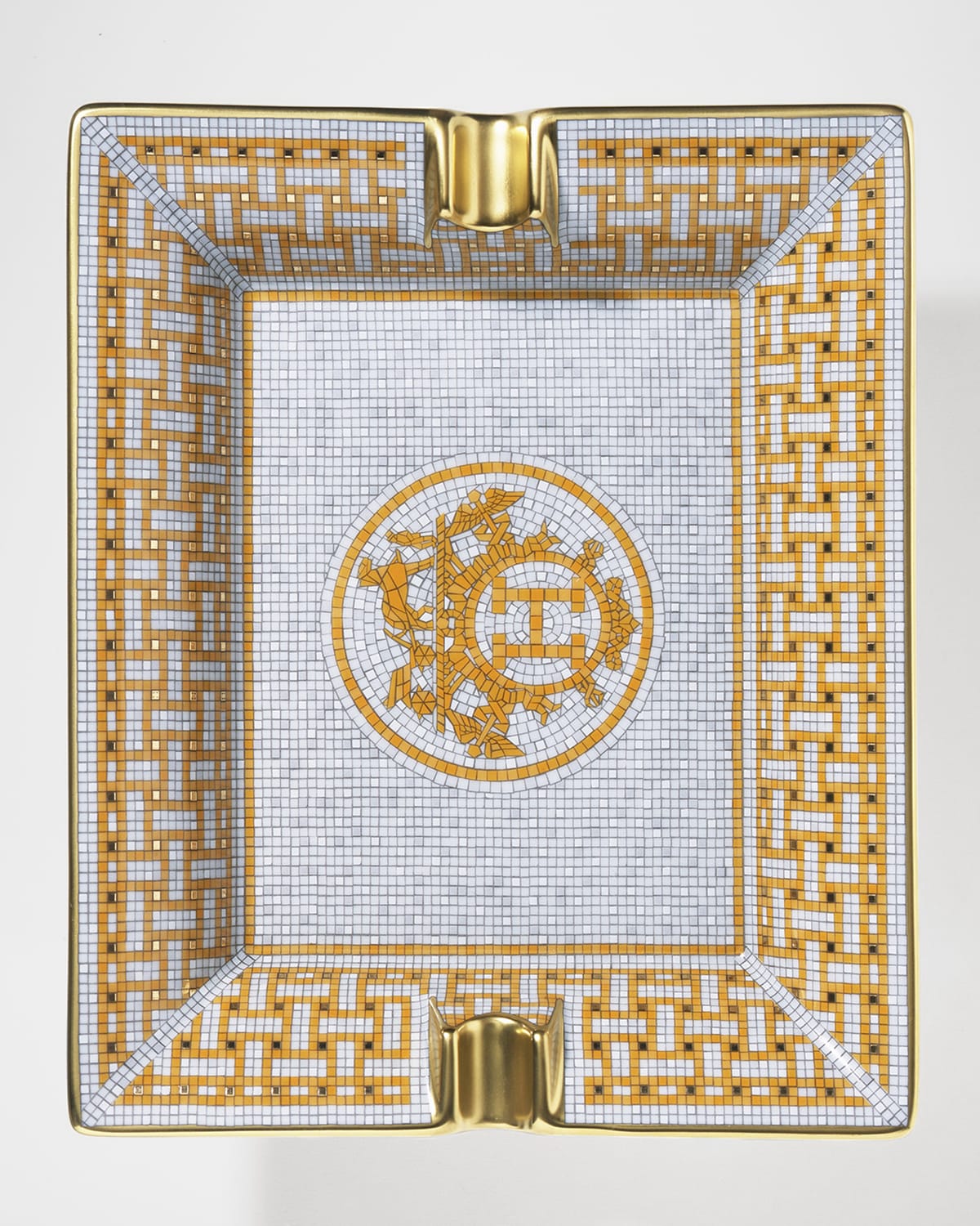 Hermes Mosaique AU 24 Gold Rectangular Ashtray