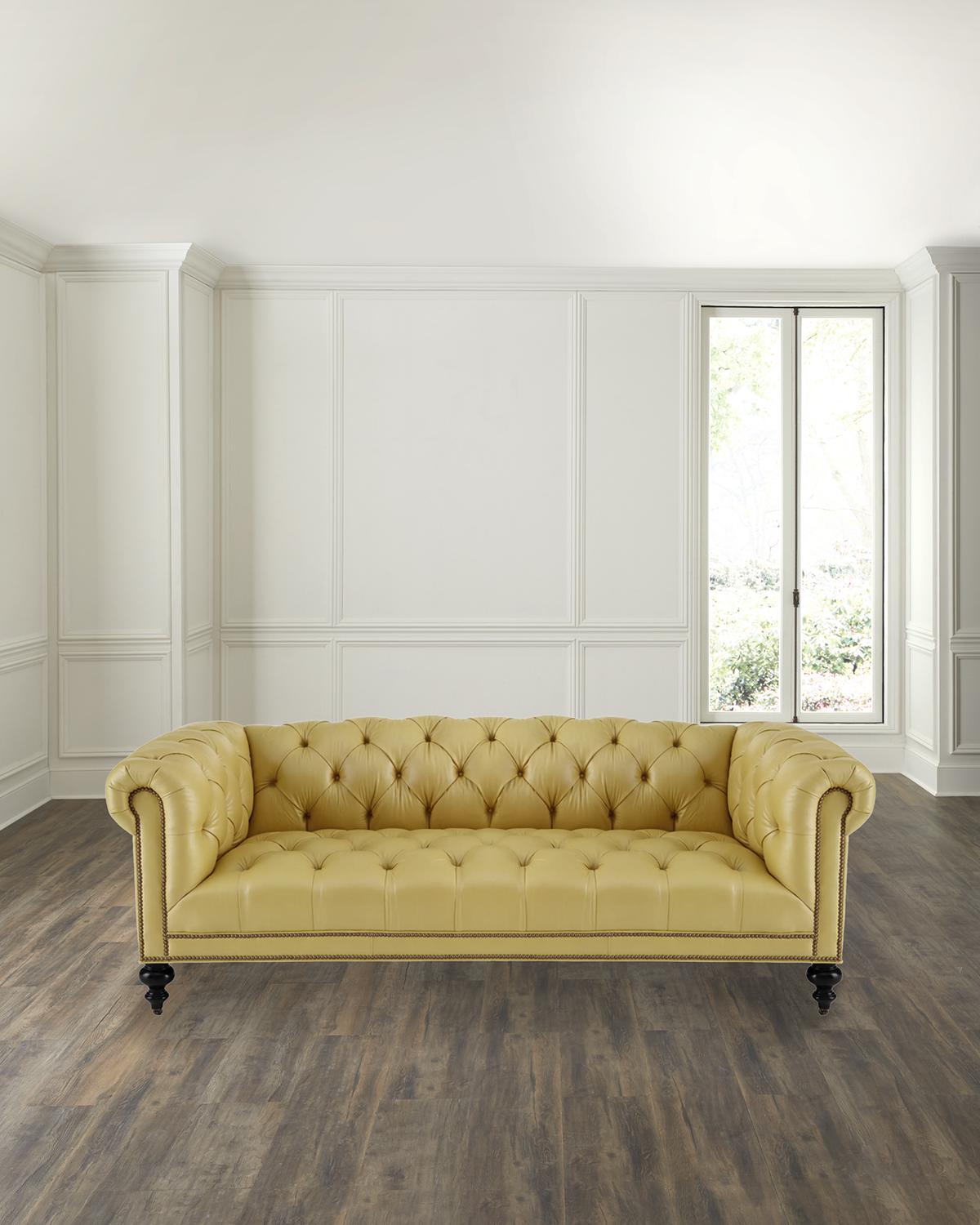 Morgan Sunshine Leather Chesterfield Sofa 86"