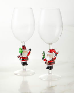 Neiman Marcus Hand-Painted Reindeer Wine Glasses, Set of 4