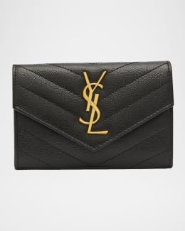 Saint Laurent YSL Monogram Small Ziptop Wallet in Grained Leather