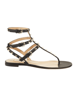 Valentino Garavani Rockstud PVC Flat Thong Sandals | Neiman Marcus