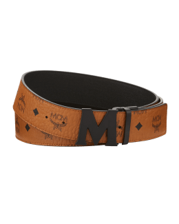 Mcm Claus Visetos Sea Turtle Pebble Leather Adjustable Reversible Buckle Belt