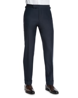 【関税・送料込み】TOM FORD PANTS NAVY BLUE COTTON PANTS TOM FORD Straight-Leg Pleated Cotton-Twill Drawstring Cargo