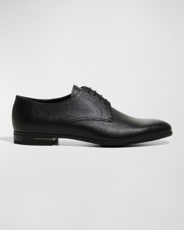 Prada Men's Brushed Leather Derby Shoes | Neiman Marcus