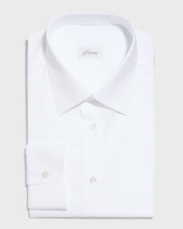 Chemise Brioni Manches Longues En Coton - Rayures Bleu Et Blanc, Poignets Mousquetaires - Taille L (col 17")