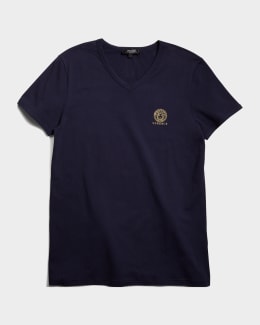 VERSACE｜SHORT-SLEEVED ROUND NECK T-SHIRTS (V-EMBLEM T-S VERSACE JEANS COUTURE Cotton Printed Ring Logo Black/White T