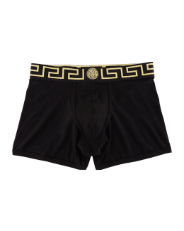 Versace Greca Border Long Boxer Trunks | Neiman Marcus