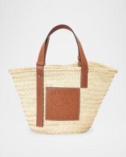 Loewe x Paula's Ibiza Basket Small Bag in Palm Leaf with Leather