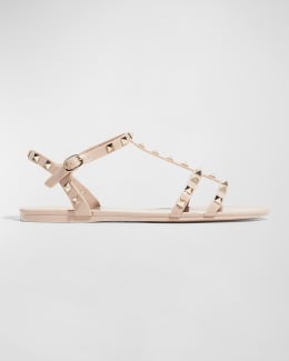 Valentino Garavani Rockstud Flat Thong Sandals Black Neiman Marcus