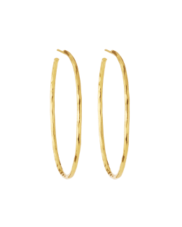 Thin Hammered 22k Gold-Plated Hoop Earrings