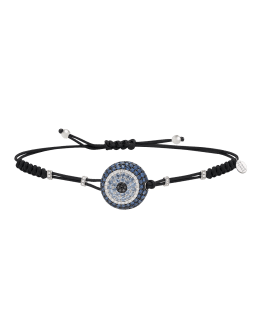 Pippo Perez Small Green Garnet and Diamond Clover Bracelet on A Black Nautical, Adjustable Cord