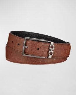 MCM Claus Reversible Visetos Saffiano Belt Neiman Marcus