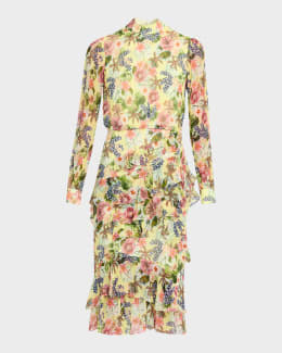 Saloni Michelle Floral Satin Draped Halter Midi Dress | Neiman Marcus