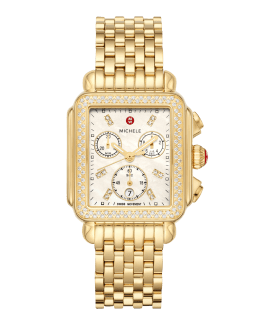 MICHELE Deco Mid Diamond and Mother of Pearl Dial Watch in Two