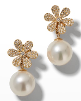 Belpearl 18k White Gold Graduated Diamond Pearl-Drop Earrings | Neiman ...