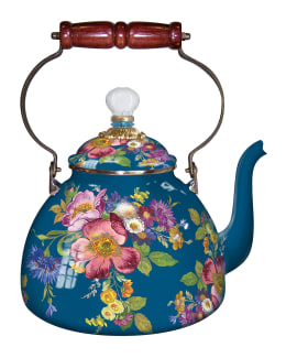 MacKenzie-Childs Parchment Check Enamel Tea Kettle - 2 Quart