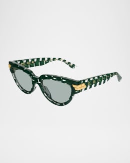 Bottega Veneta Beveled Acetate Oval Sunglasses | Neiman Marcus