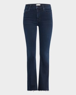 McQueen Low-Rise Red-Wash Denim Flare Trousers | Neiman Marcus