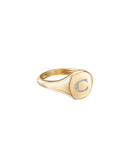 David Yurman Mini DY Initial J Pinky Ring in 18K Yellow Gold with Diamonds, Size 5.5, Women's, Rings Monogram Initial & Alphabet Rings