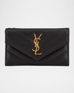 Saint Laurent Cassandra YSL Wallet on Chain in Croc Embossed