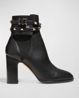 Valentino Garavani Rockstud Leather Buckle Ankle Booties Neiman Marcus