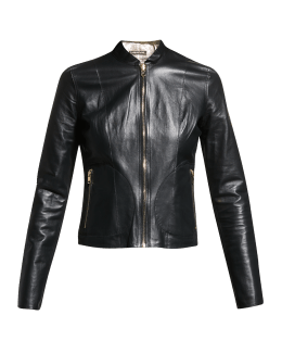 Blanc Noir Quilted Leather & Mesh Moto Jacket | Neiman Marcus