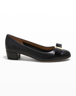 Ferragamo Vara Leather Bow Low Pumps | Neiman Marcus