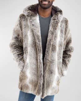 Men's Charcoal Faux Fur-Trimmed Storm Coat - Fabulous-Furs