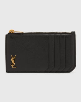 Saint Laurent Cassandre YSL Ziptop Card Case in Quilted Smooth