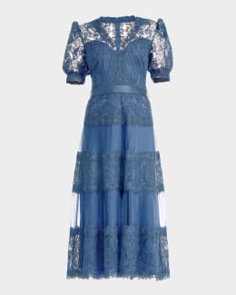 Tadashi Shoji Pintuck Bodycon Lace & Crepe Dress | Neiman Marcus