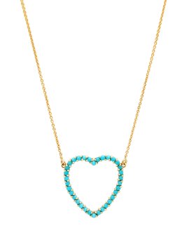 Jennifer Meyer Yellow Gold Turquoise & Diamond Open Heart Necklace ...