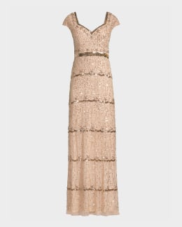 mac duggal rose gold dress Mac Duggal Women's One Shoulder Cape Sleeve Embellished Gown - Black