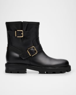 THE ROW Leather Short Moto Boots | Neiman Marcus