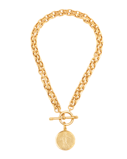 Ben-Amun Gold Two-Row Chain Necklace w/ Coin Pendant, Women's, Necklaces Pendant Necklaces