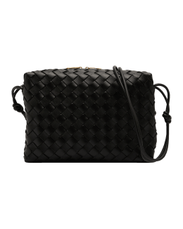 Bottega Veneta Loop Intrecciato Leather Crossbody Bag Black-Gold