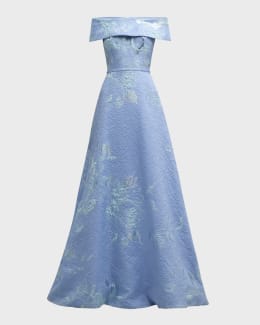 Rickie Freeman for Teri Jon 3/4-Sleeve Lace Overlay Gown | Neiman Marcus