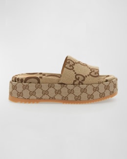 Gucci Leather Logo Cutout Flat Sandals | Neiman Marcus