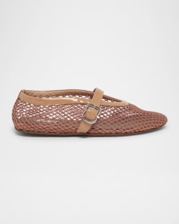 ALAIA Paper Straw Mary Jane Ballerina Flats | Neiman Marcus