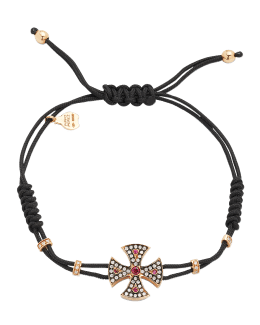 Pippo Perez Small Green Garnet and Diamond Clover Bracelet on A Black Nautical, Adjustable Cord