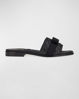 【送料&関税込】Ferragamo Leather Flat Sandals With Logo Ferragamo Liss Leather Logo Flat Slide Sandals | Neiman Marcus