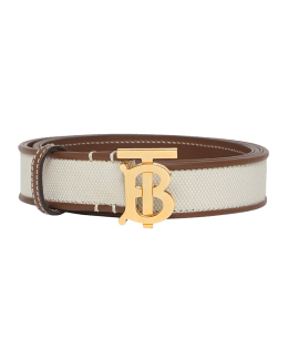 BURBERRY Vintage Check E-Canvas Leather Belt Beige Size 46/115