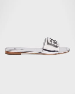★送関込★【FENDI】「FF」デニムスライド Fendi FF Embroidered Denim Dual Buckle Slide Sandals