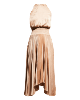 Nellina dip hem outlet pleated dress